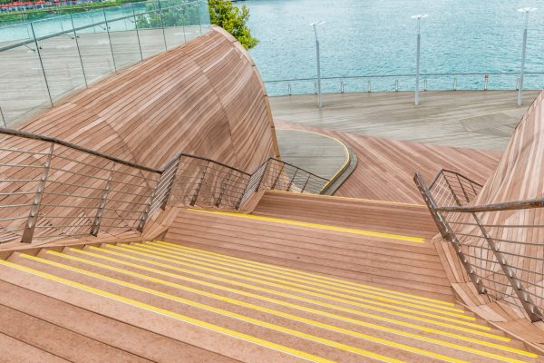 decorative wooden stairs near the waterfront, Singapore
